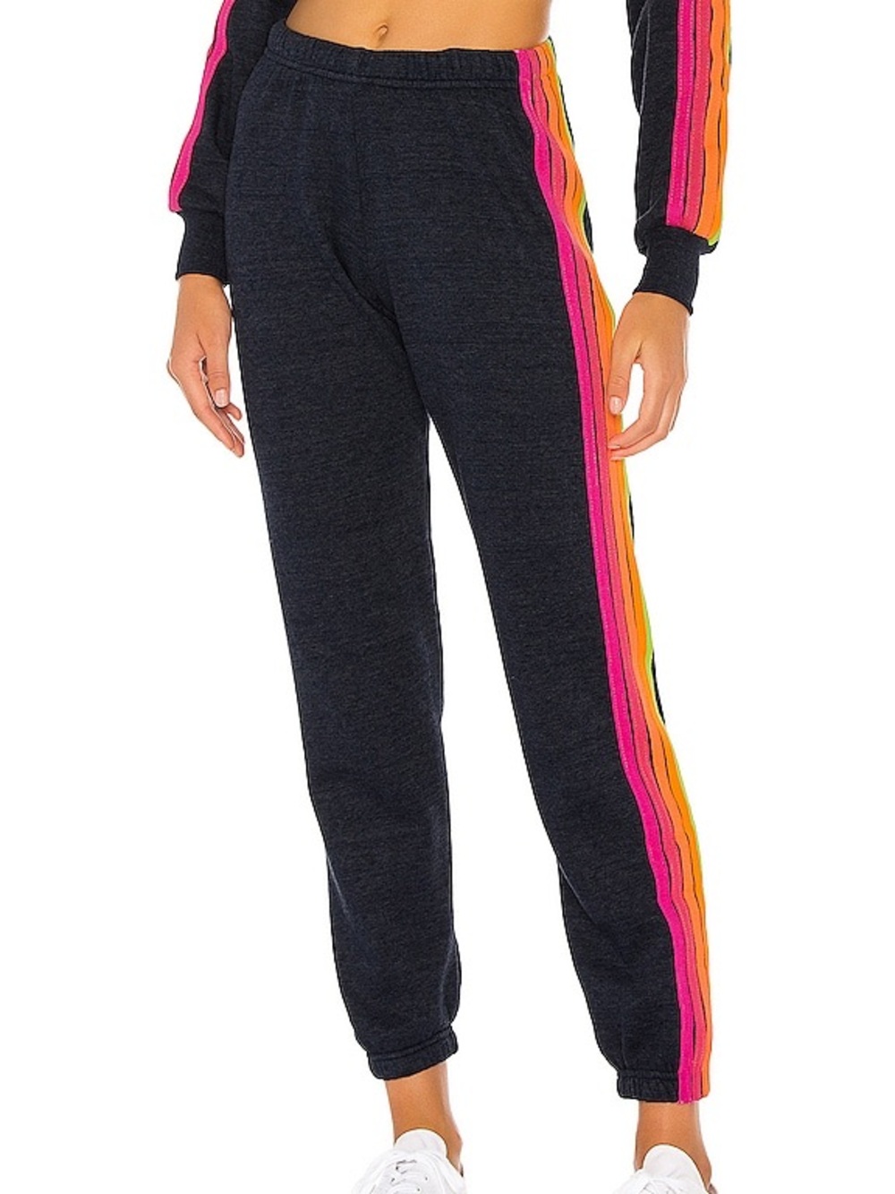 Aviator Nation 5 Stripe Sweatpants Heather Navy Neon Size Small
